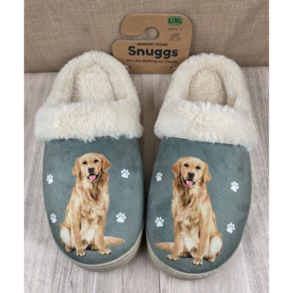 NEW Snuggs Golden Retriever Memory Foam Slippers Faux Fur Womens L/XL 8.5-11